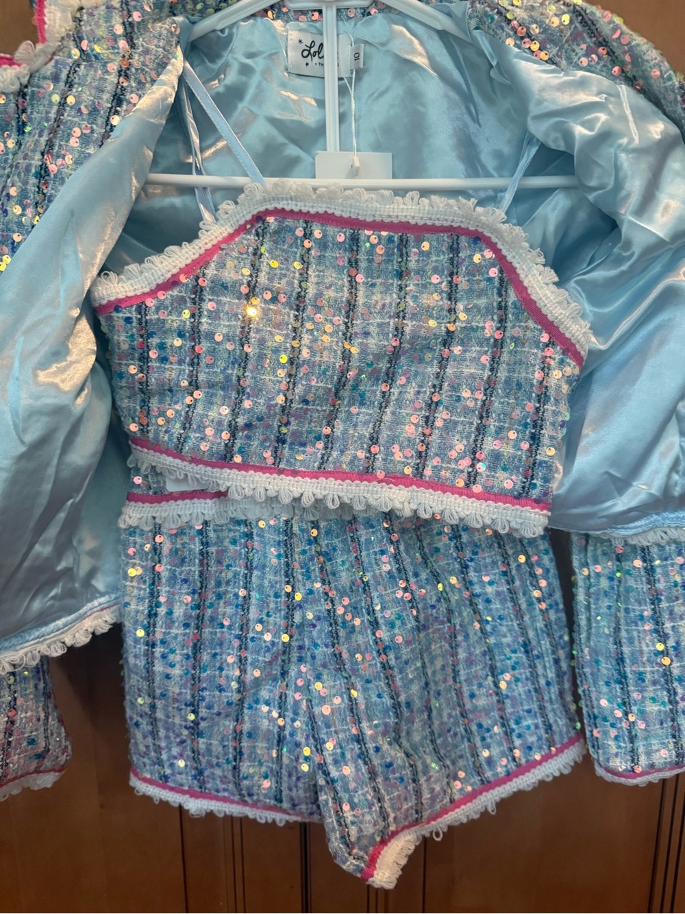 Lola and the Boys Blue Sequin Tweed Girls' Costume Set - Light Blue coco suit